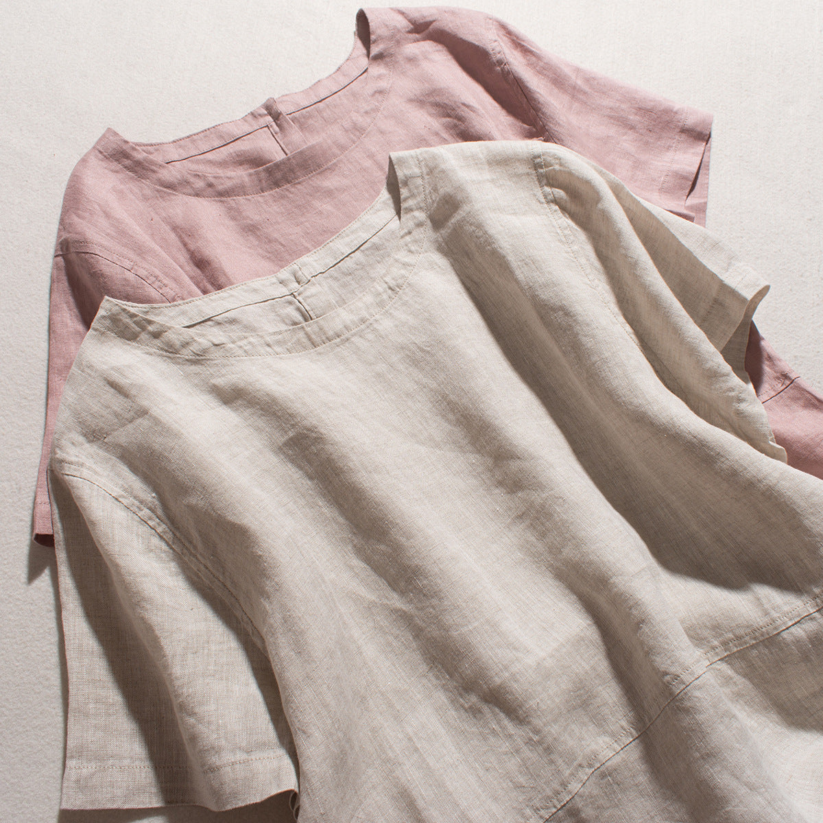 Casual Linen Short Sleeve Top with Back Button Closure CRLinen1216-090