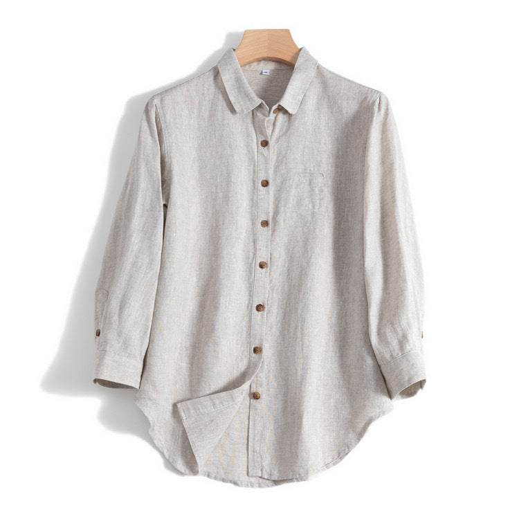 Casual Striped Button-Up Linen Shirt for Everyday Wear CRLinen1216-070