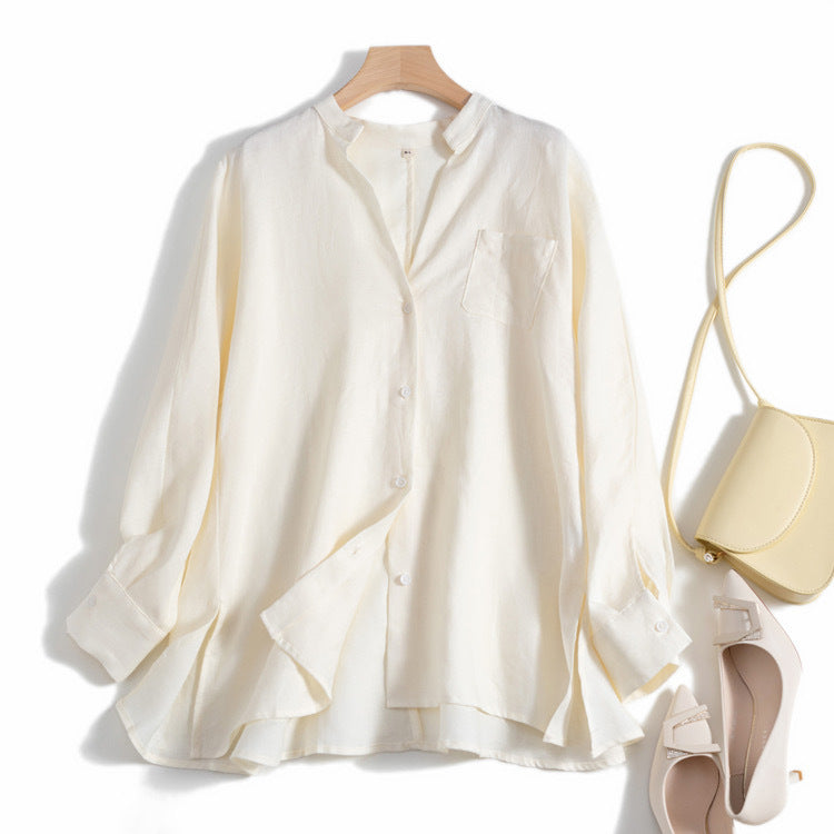 Casual Loose Fit Linen Blouse with Button Front CRLinen1216-089