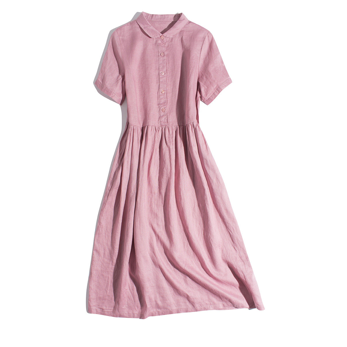 Button-Down Pleated Midi Dress CRLinen1216-028
