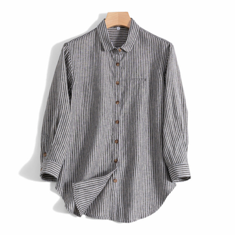 Casual Striped Button-Up Linen Shirt for Everyday Wear CRLinen1216-070