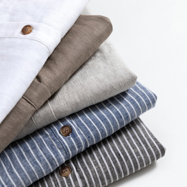 Casual Striped Button-Up Linen Shirt for Everyday Wear CRLinen1216-070