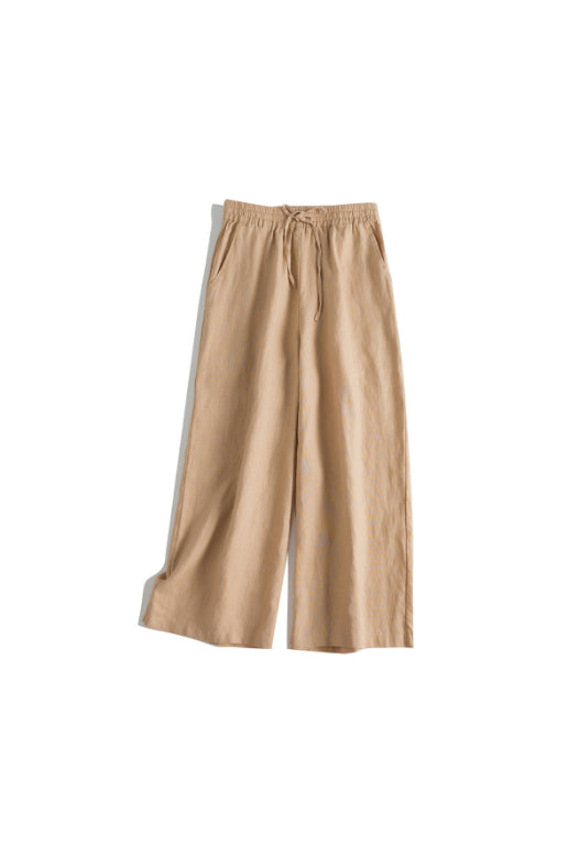 Casual Wide-Leg Linen Pants with Drawstring CRLinen1124-041