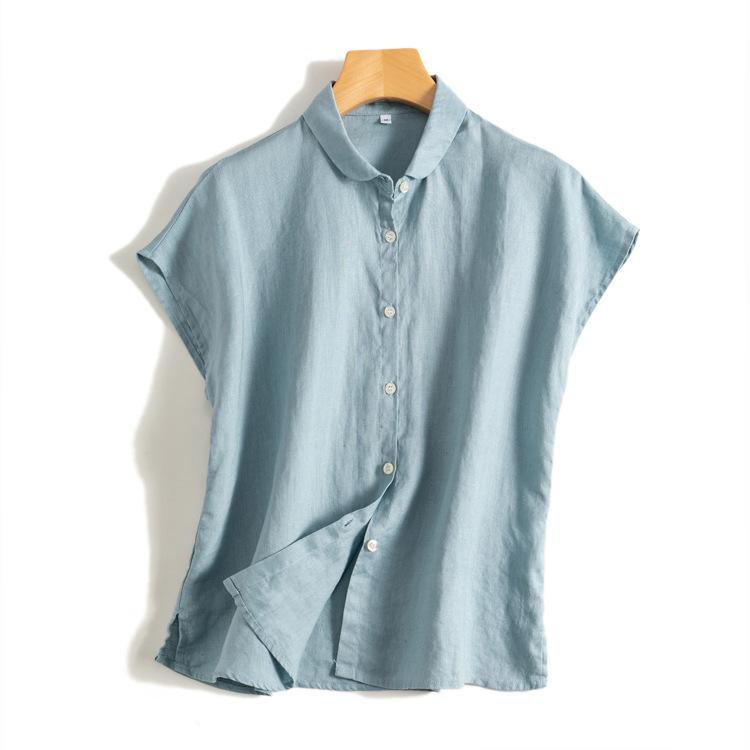 French Linen Button-Up Top – Timeless Elegance & Breathable Comfort CRLinen1216-001