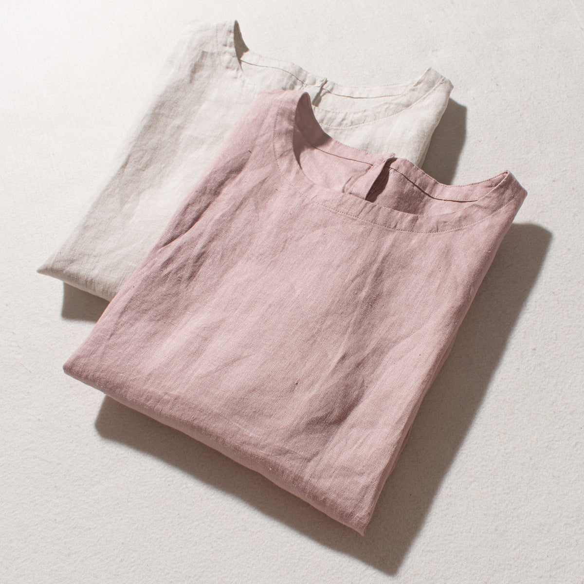 Casual Linen Short Sleeve Top with Back Button Closure CRLinen1216-090