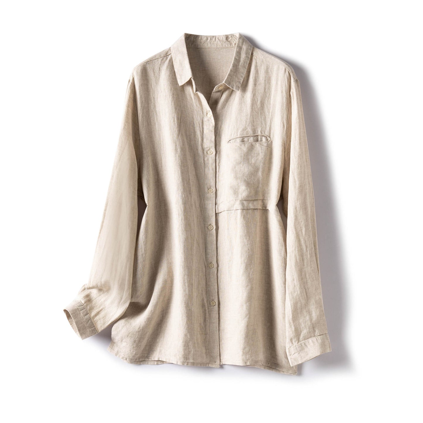 Casual Long-Sleeve Shirt with Front Pocket CRLinen1216-105