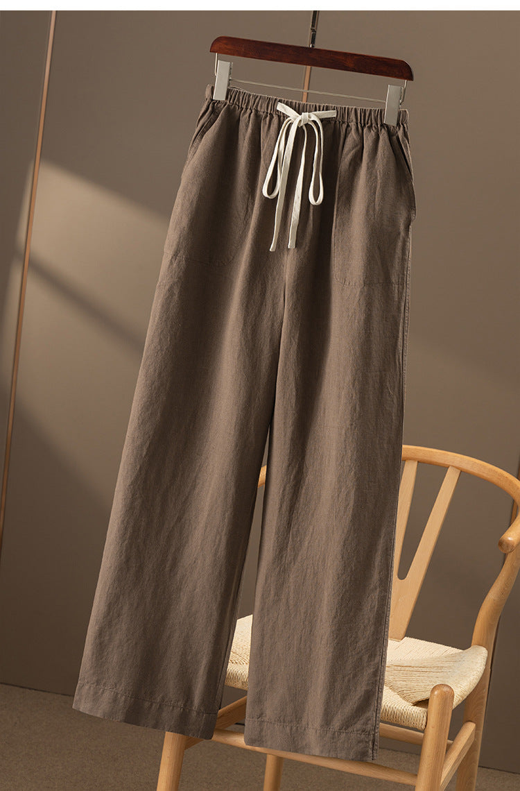 Casual Loose Linen Wide-Leg Pants with Drawstring Waist CRLinen1216-095