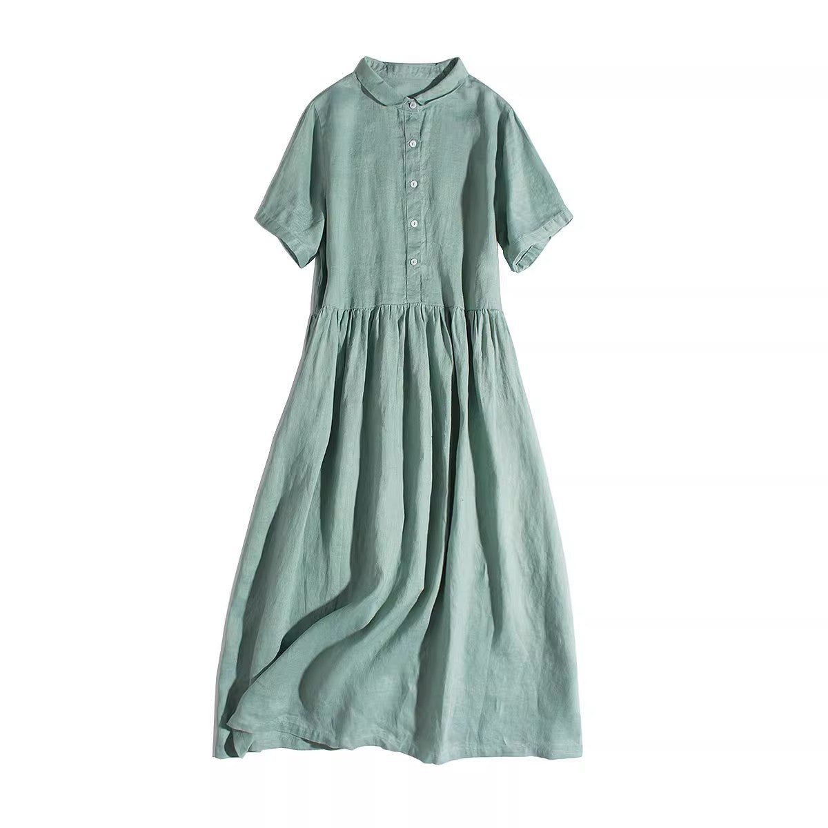 Button-Down Pleated Midi Dress CRLinen1216-028