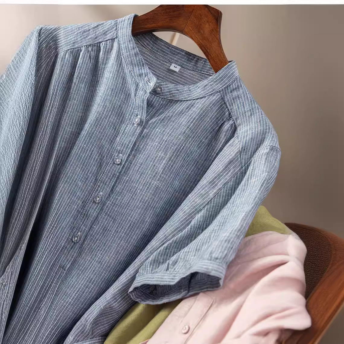 Casual Linen Short Sleeve Dress with Waist Tie CRLinen1216-103