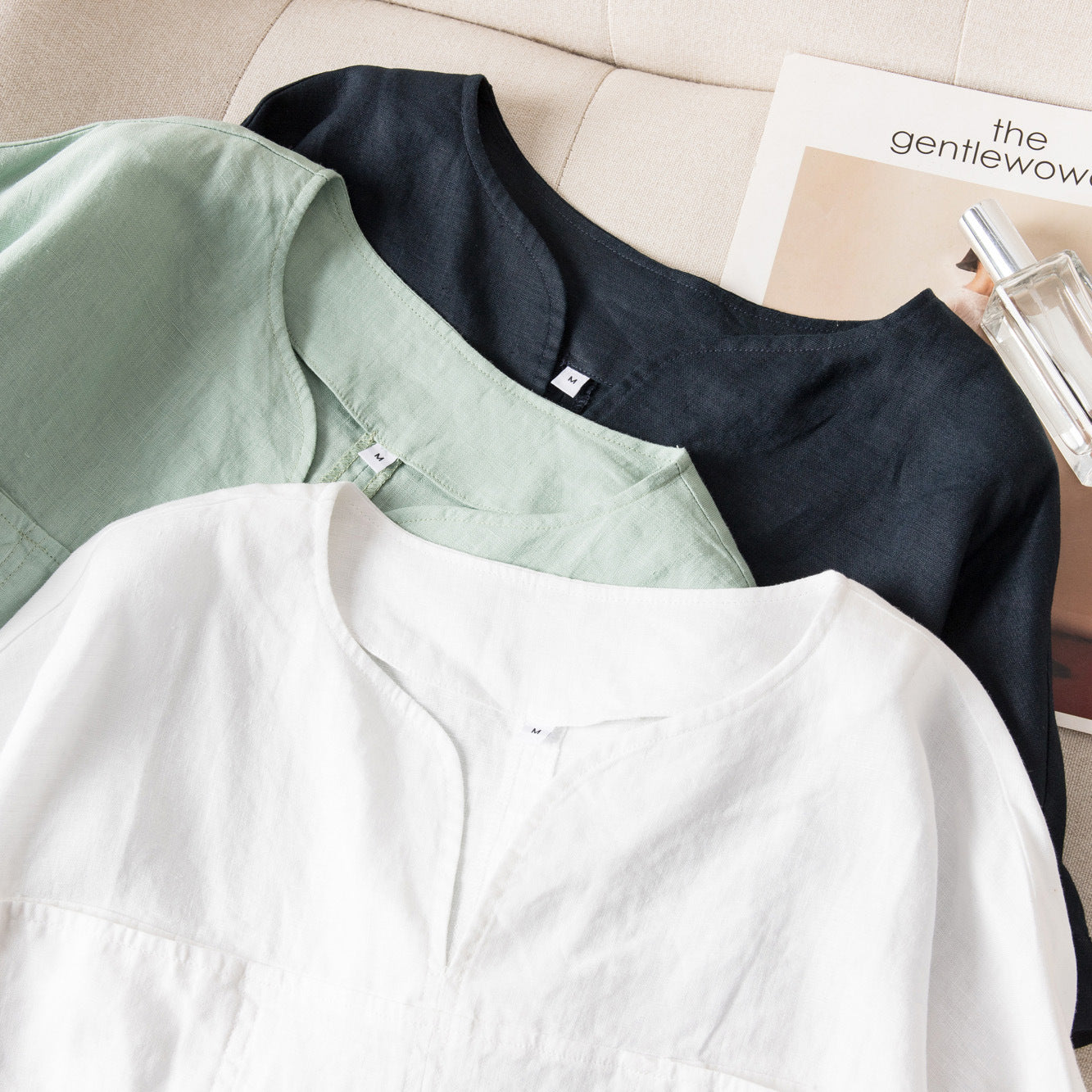 Casual Linen Blouse with V-Neck Design CRLinen1216-098