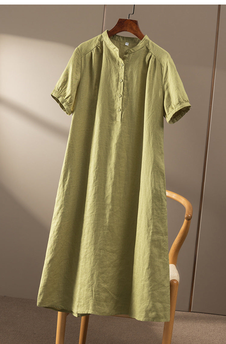 Casual Linen Short Sleeve Dress with Waist Tie CRLinen1216-103