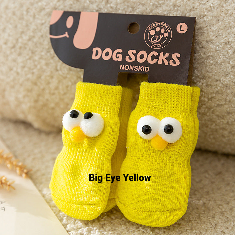 4 PCs Cute Cartoon Pet Socks – Four Seasons Knitted Non-Slip Cotton Socks for Dogs & Cats