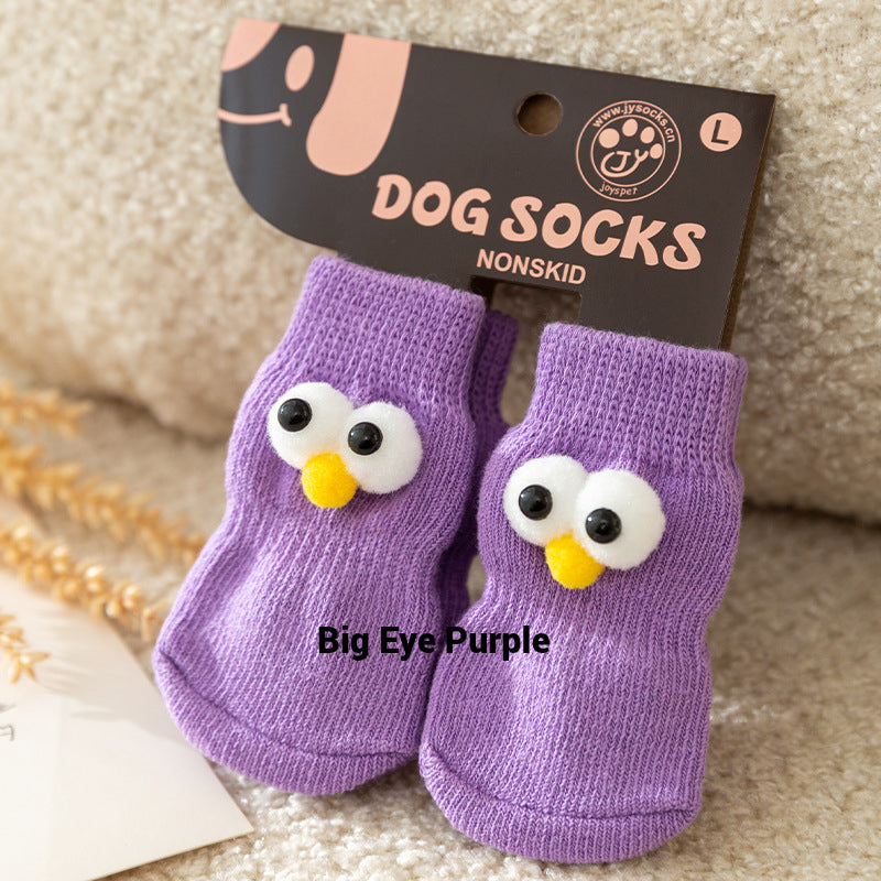 4 PCs Cute Cartoon Pet Socks – Four Seasons Knitted Non-Slip Cotton Socks for Dogs & Cats