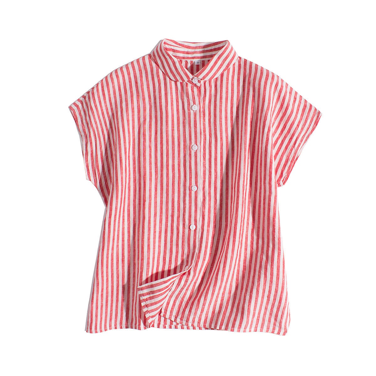 Premium 100% French Linen Button-Up Round Neckline Shirt CRLinen1124-001- KK20  DD8