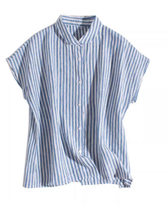 Premium 100% French Linen Button-Up Round Neckline Shirt CRLinen1124-001- KK20  DD8