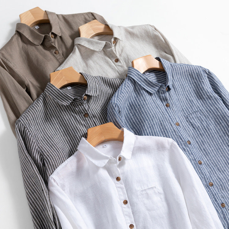 Casual Striped Button-Up Linen Shirt for Everyday Wear CRLinen1216-070
