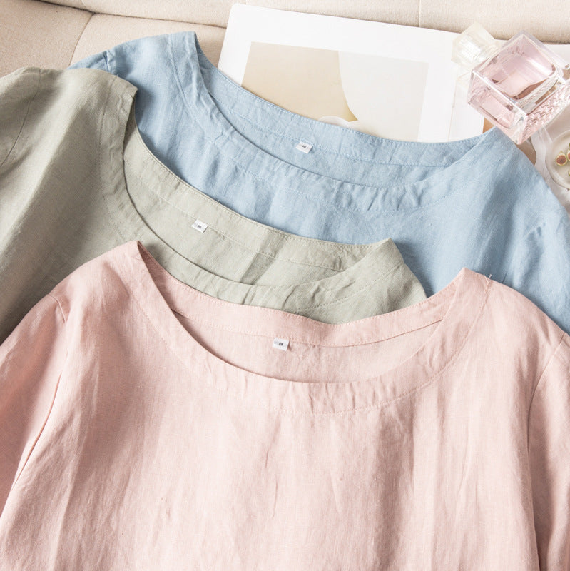 Casual Linen Short-Sleeve Midi Dress CRLinen1216-136