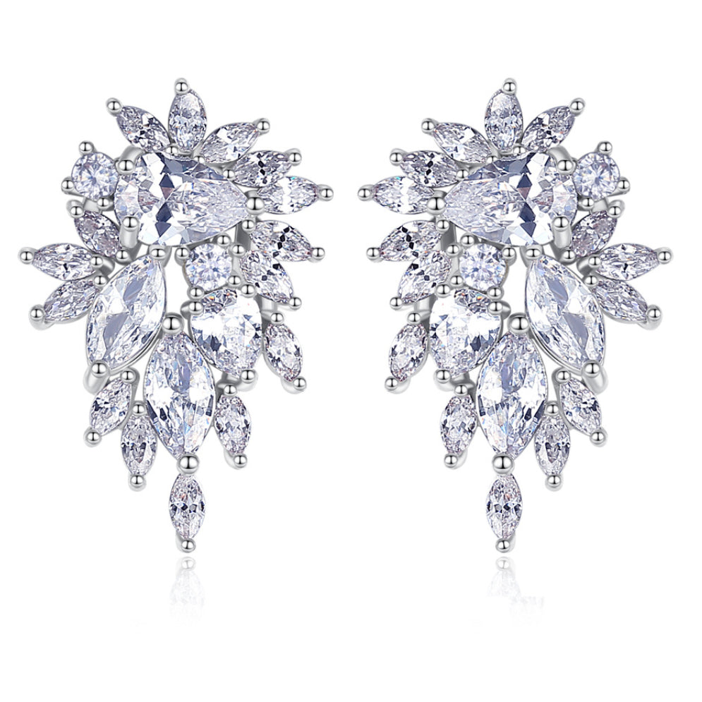 Cubic Zirconia White Gold Plated Navette Stud Earrings AAA003