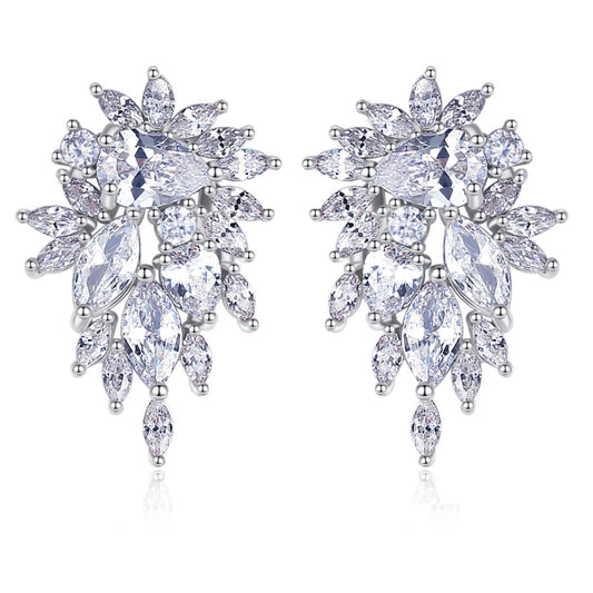 Cubic Zirconia White Gold Plated Navette Stud Earrings AAA003