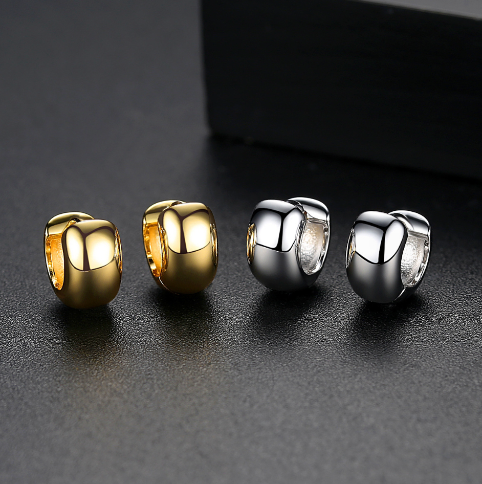White Gold/ Gold Plated Polished Chubby Hoop Earrings BBB007