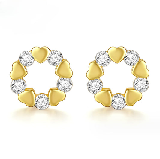 Gold Plated Hearts and Circles Cubic Zirconia Earrings BBB008