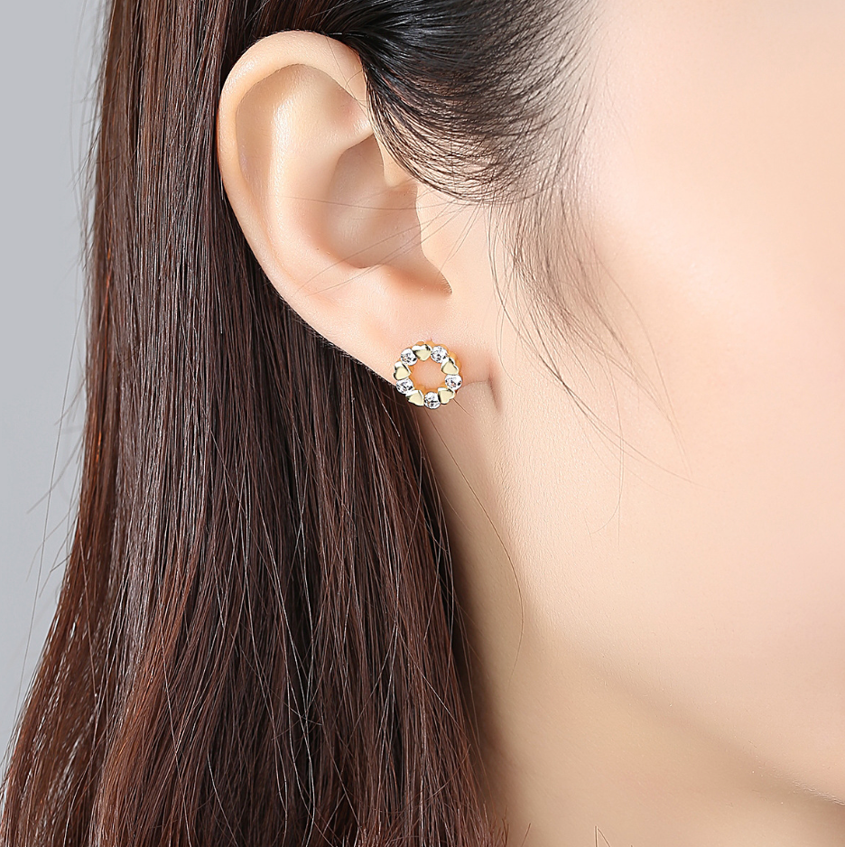 Gold Plated Hearts and Circles Cubic Zirconia Earrings BBB008
