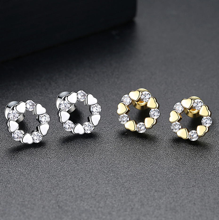 Gold Plated Hearts and Circles Cubic Zirconia Earrings BBB008