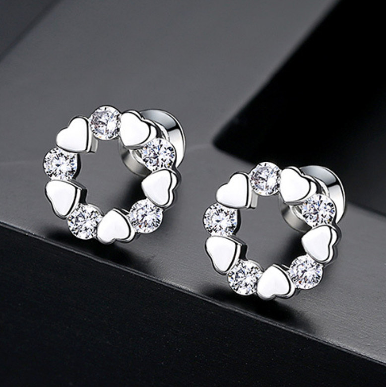Gold Plated Hearts and Circles Cubic Zirconia Earrings BBB008