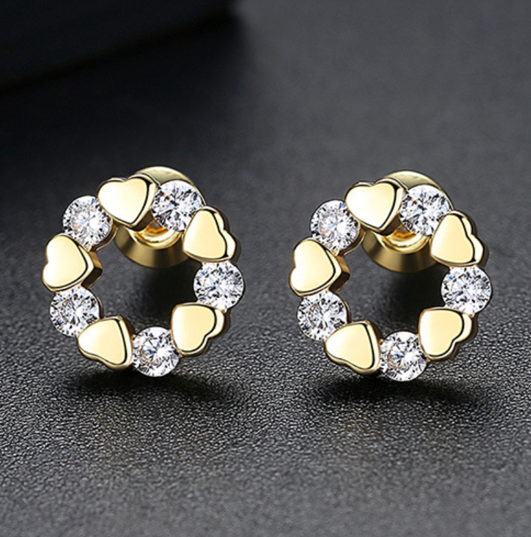 Gold Plated Hearts and Circles Cubic Zirconia Earrings BBB008