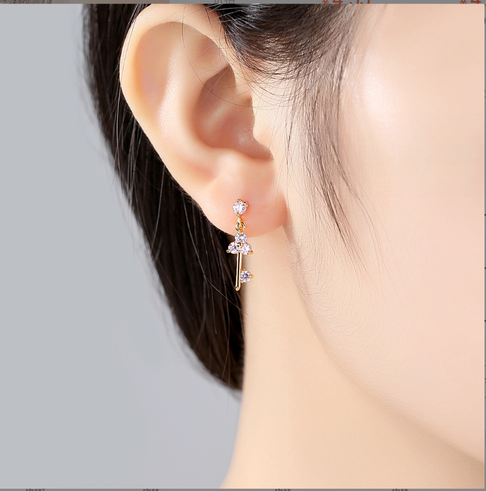 Key Shape Colored Cubic Zirconia Earring BBB003