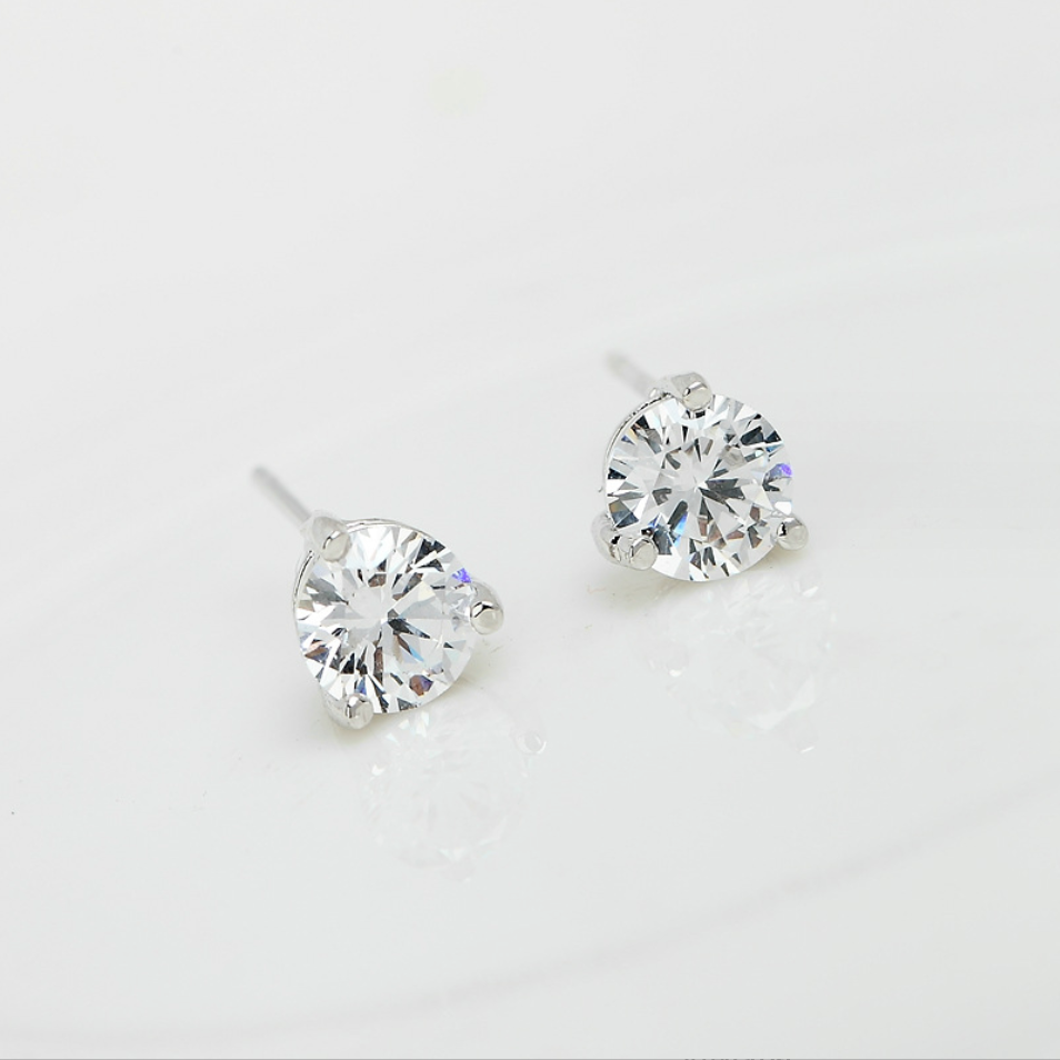 Exquisite Small Stud 3 Prong Cubic Zirconia Earrings BBB004