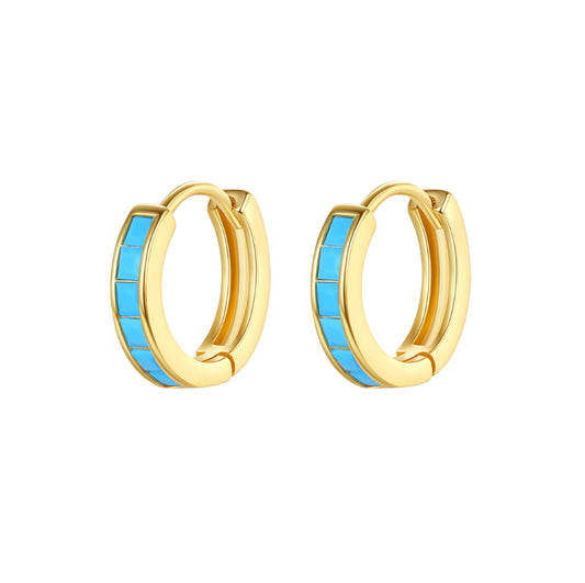 White Gold/Gold Plated Turquoise Color Hoop Earrings BBB010