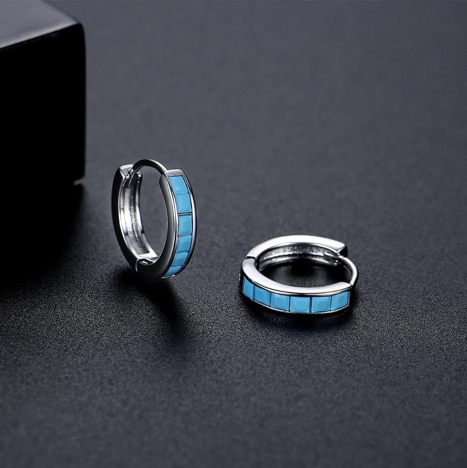 White Gold/Gold Plated Turquoise Color Hoop Earrings BBB010