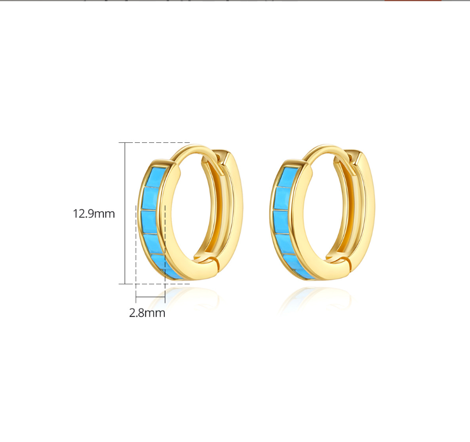 White Gold/Gold Plated Turquoise Color Hoop Earrings BBB010