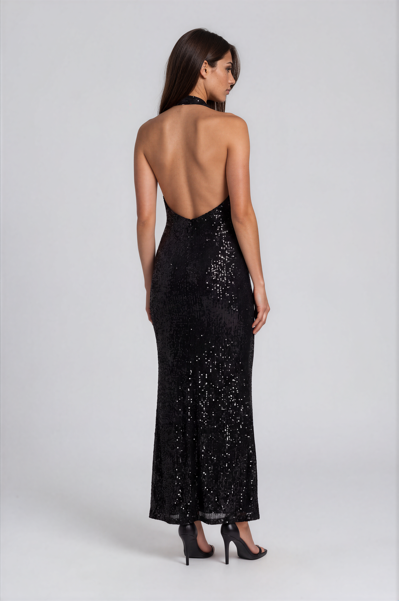 Luxury Range Sequin Halter Plunge Backless Maxi Dress NDS-009