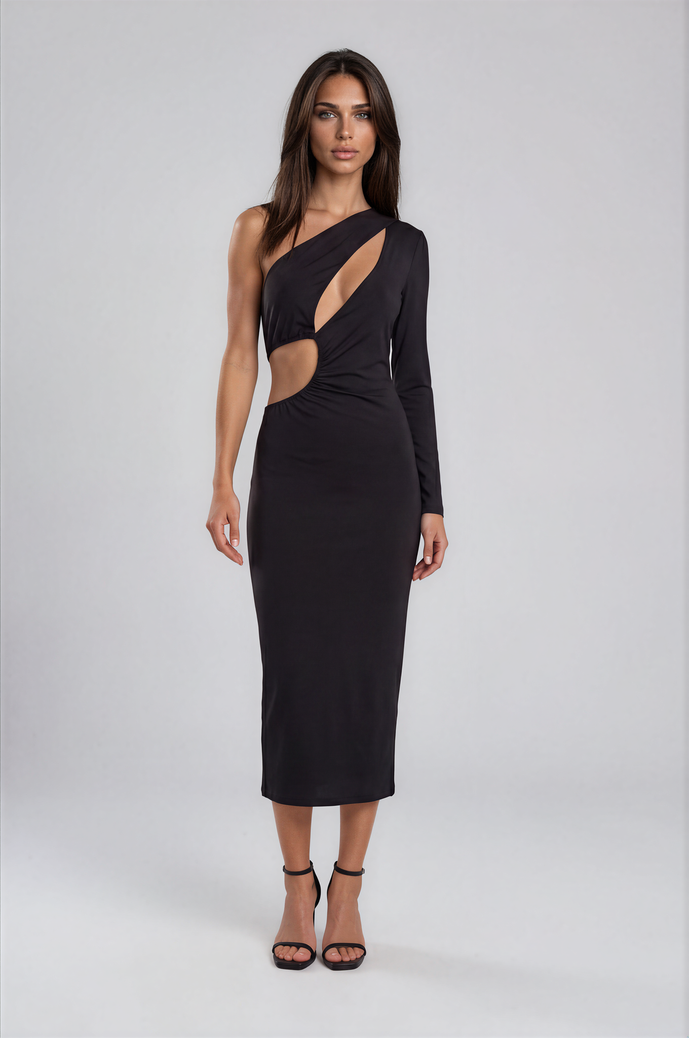 One-Shoulder Cut-Out Maxi Dress with Twist Detail NDS-003