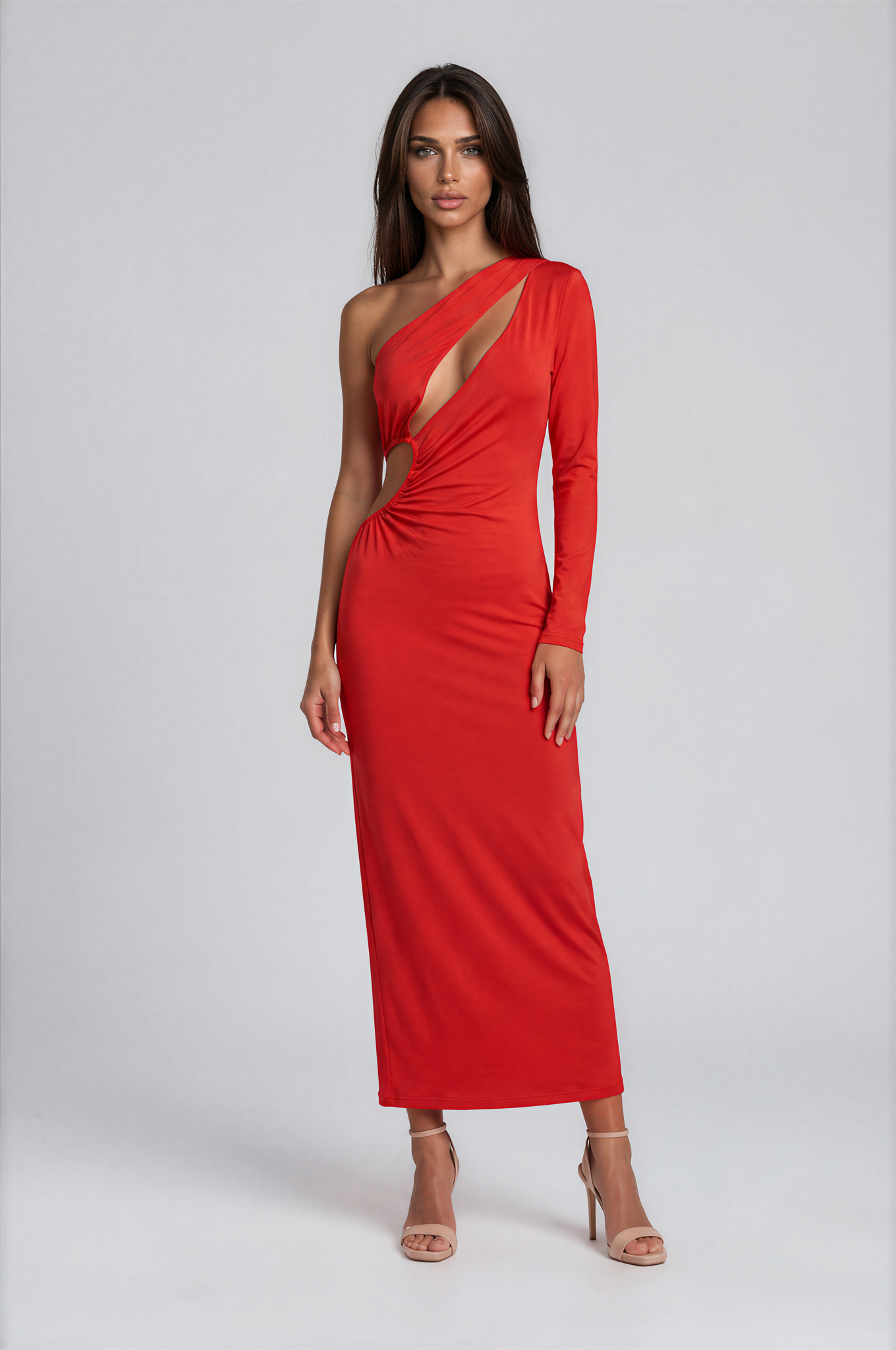 One-Shoulder Cut-Out Maxi Dress with Twist Detail NDS-003