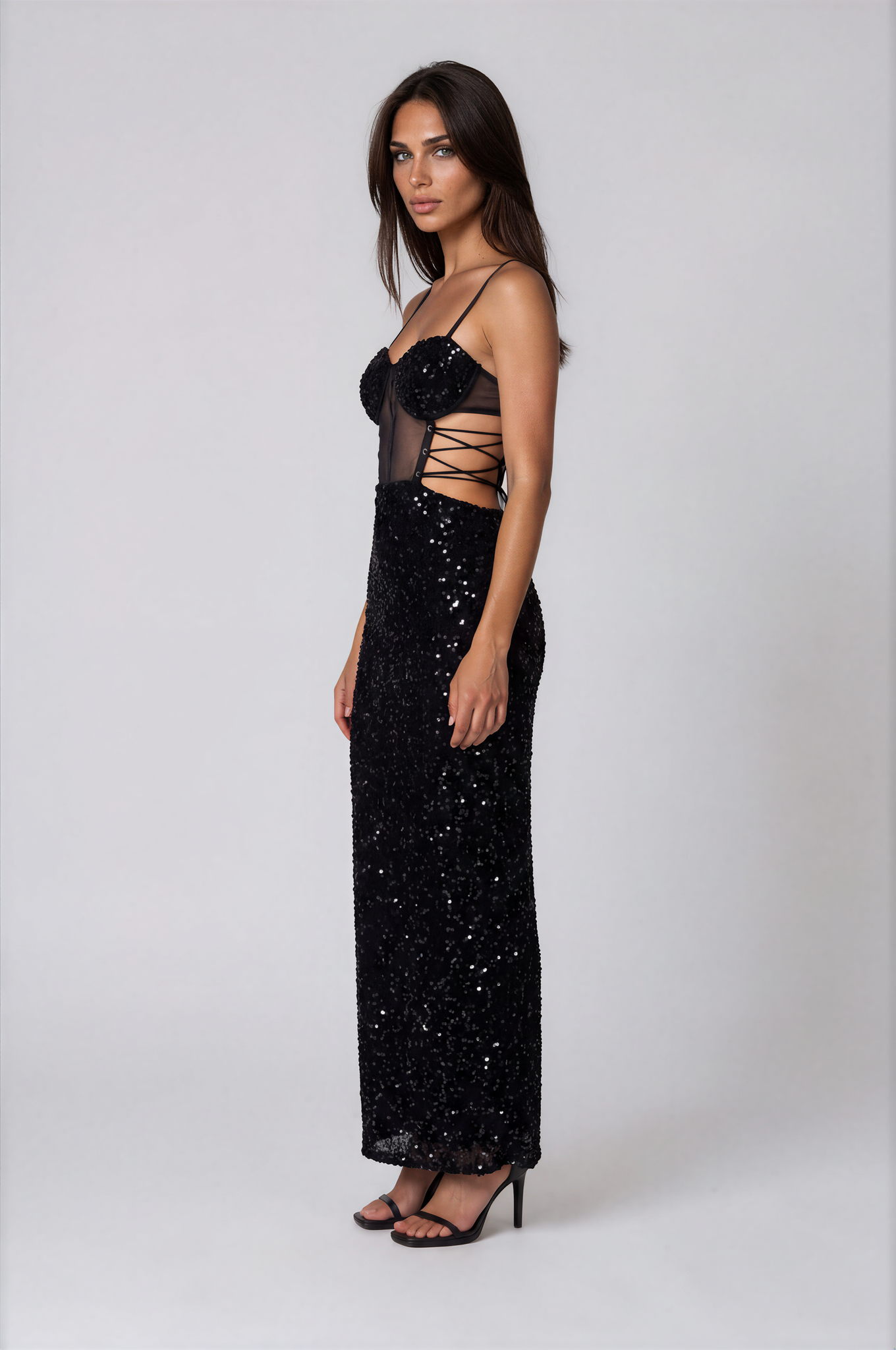 Black See through lace Sequin Gown NDS-021