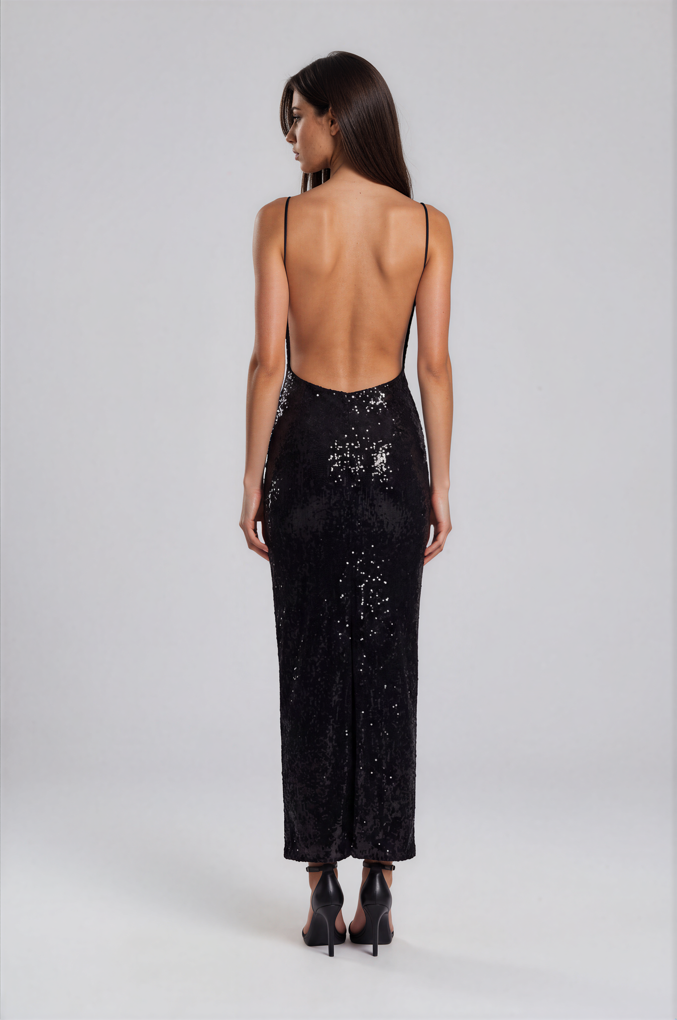Luxury Range Black Sequin Halter Maxi Dress NDS-0019