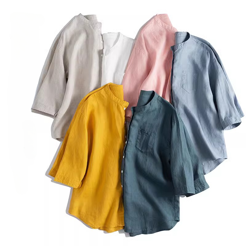 Casual Linen Button-Up Shirt with 3/4 Sleeves CRLinen1216-069