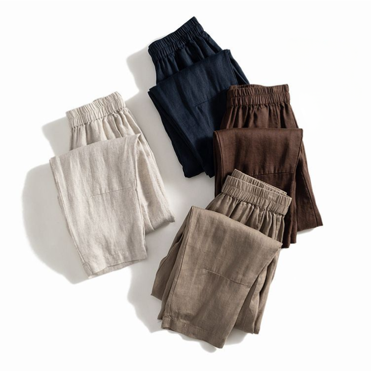 Casual Loose Wide-Leg Pants with Elastic Waist CRLinen1216-110