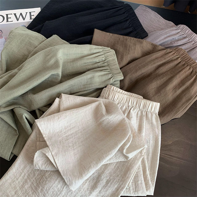 Casual Loose Wide-Leg Pants with Elastic Waist CRLinen1216-109