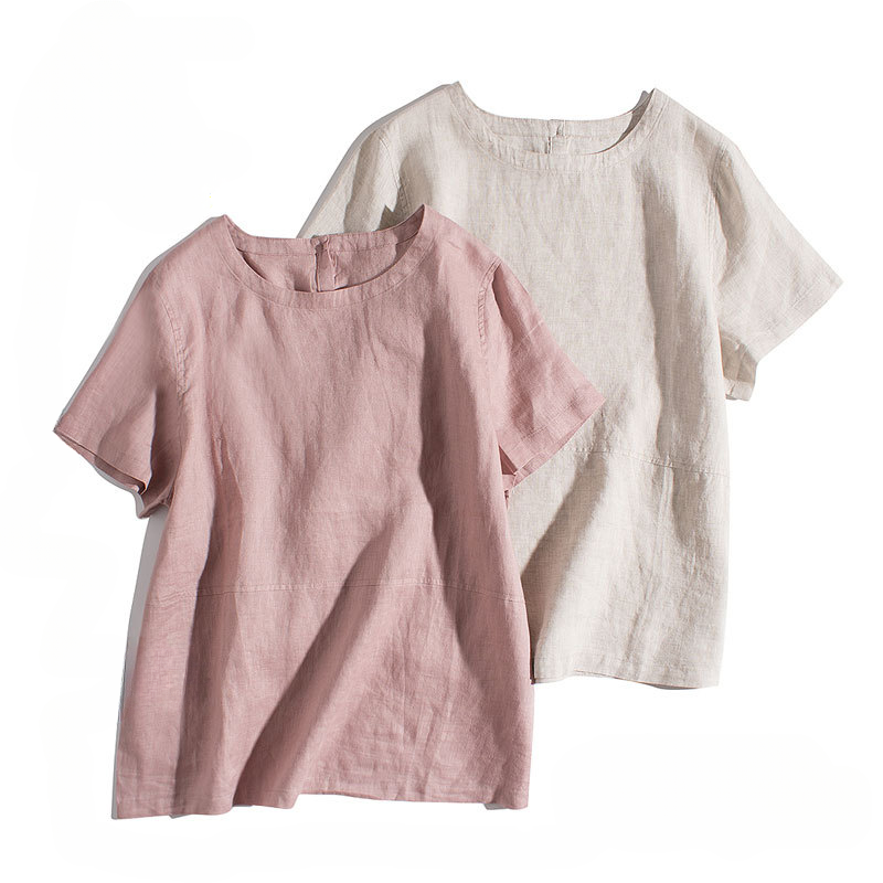 Casual Linen Short Sleeve Top with Back Button Closure CRLinen1216-090