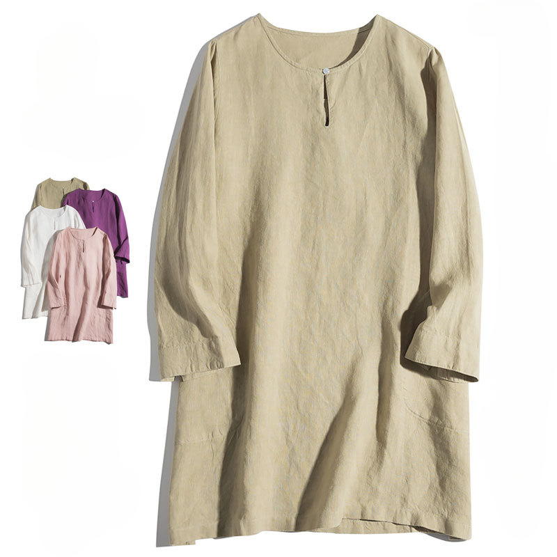 Casual Loose Long-Sleeve Linen Dress CRLinen1216-133