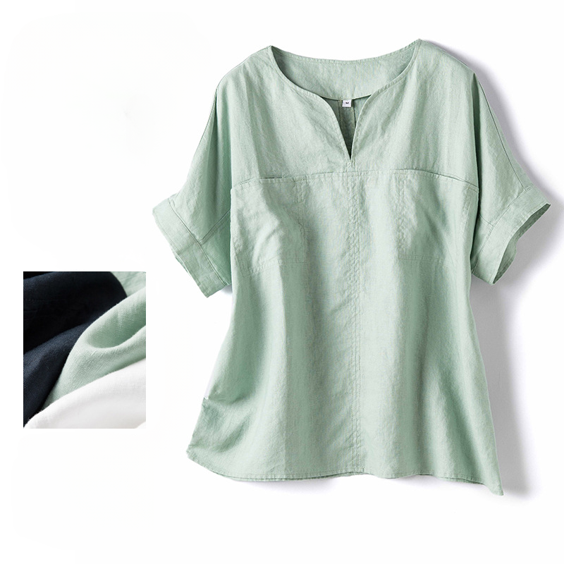 Casual Linen Blouse with V-Neck Design CRLinen1216-098