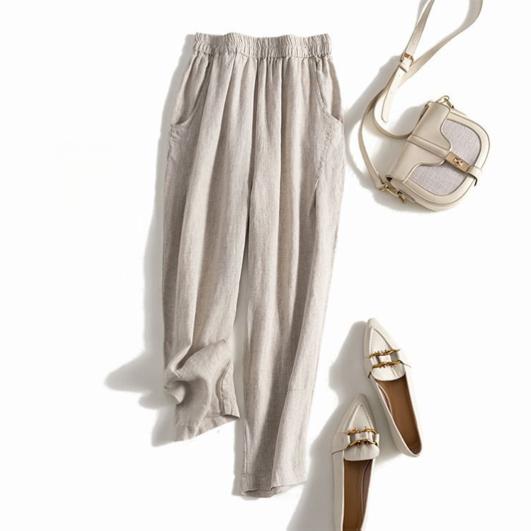 Casual Loose Wide-Leg Pants with Elastic Waist CRLinen1216-110