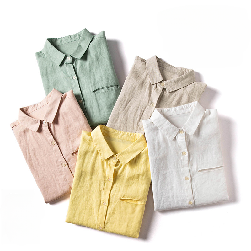 Casual Long-Sleeve Shirt with Front Pocket CRLinen1216-105