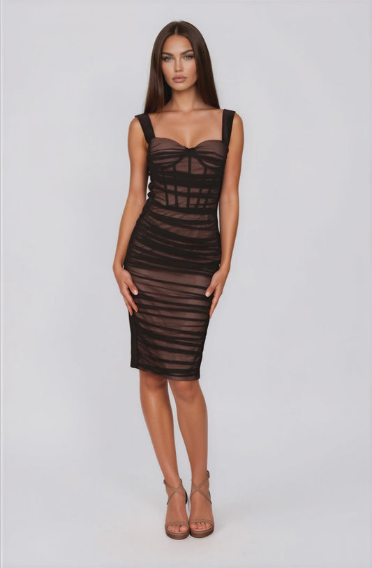 Black Sculpt Mesh Midi Dress NDS-037